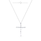 Diamond Cross Necklace 1/4 CTTW Baguette and Round Diamonds in Sterling Silve...