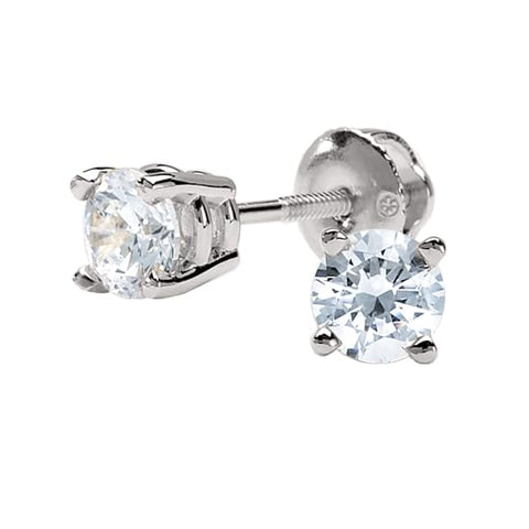 Diamond Stud Earrings in 14k White Gold 1 cttw Screw Backs HI Color I3 Clarity