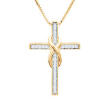 Diamond Cross Necklace in Sterling Silver, 14kt Yellow or Rose Gold Plate, or...