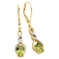 Peridot Earrings Dangle with Diamond Accent in 14 Gold Plated Sterling Silver