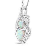 Lab Created Opal Necklace Heart Pendant in Sterling Silver