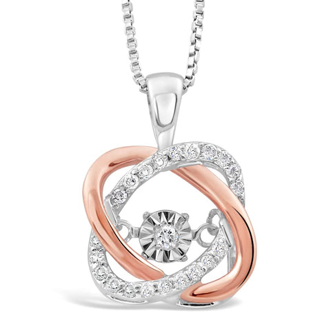 Diamond Pendant Necklace Dancing Diamond Love Knot 1/10 cttw in Sterling Silv...