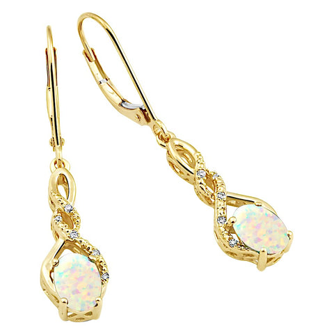 Lab Created Opal Earrings Diamond Accent in 14k Yellow Gold Plated Sterling Silver