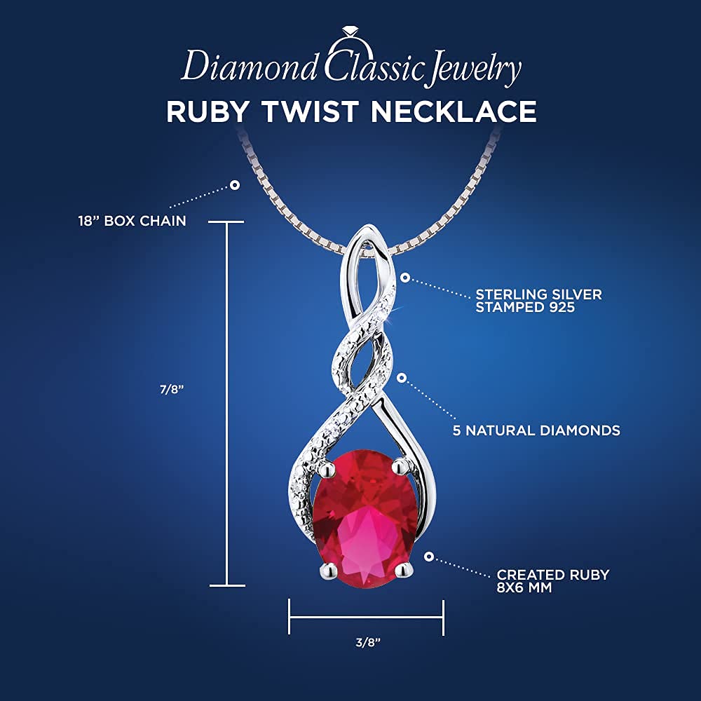 Lab Created Ruby Necklace Diamond Accent - 18 Inch Chain