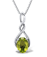 Peridot Necklace Twist Diamond Accent Sterling Silver - 18 Inch Chain