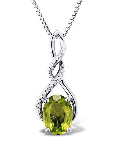 Peridot Necklace Twist Diamond Accent Sterling Silver - 18 Inch Chain