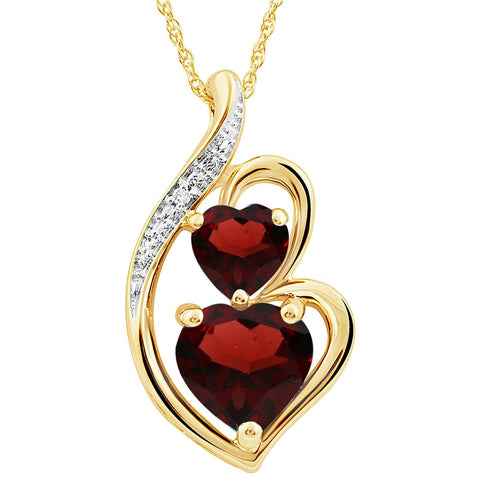 Garnet Necklace Heart Pendant  Diamond Accent in 14kt Gold Plated Sterling Silver