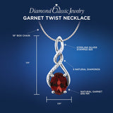 Garnet Necklace in Sterling Silver Twist Style with Diamond Accents 8x6 MM Ga...