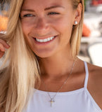 Diamond Cross Necklace in Sterling Silver and 14k Yellow Gold