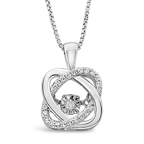 Diamond Pendant Necklace Dancing Diamond Love Knot 1/10 cttw in Sterling Silv...