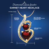 Garnet Necklace Heart Pendant  Diamond Accent in 14kt Gold Plated Sterling Silver