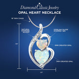 Lab Created Opal Necklace Heart Pendant in Sterling Silver