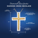 Diamond Cross Necklace 1/4 cttw Natural DIamonds14k Yellow Gold Plated Sterling Silver