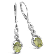 Peridot Earrings Dangle with Diamond Accent in Sterling Silver