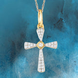 Diamond Cross Necklace 1/4 CTTW in Sterling Silver or 14kt Yellow Gold Plated...