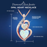 Lab Created Opal Necklace Heart Pendant in 14 Rose Gold Plated Sterling Silver