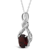 Garnet Necklace in Sterling Silver Twist Style with Diamond Accents 8x6 MM Ga...