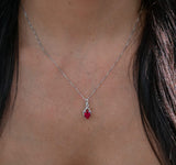 Lab Created Ruby Necklace Diamond Accent - 18 Inch Chain