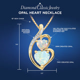 Lab Created Opal Necklace Heart Pendant set 14k Gold Plated Sterling Silver