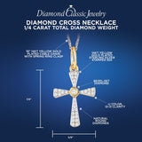 Diamond Cross Necklace 1/4 CTTW in Sterling Silver or 14kt Yellow Gold Plated...