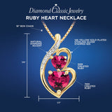 Lab Created Ruby Necklace Heart Shape with Natural Diamond Accent in 14k Yell...