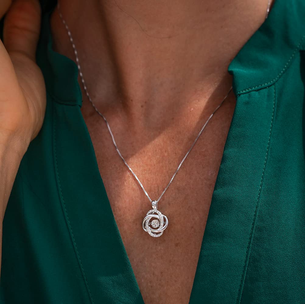 Diamond Pendant Necklace Dancing Diamond Knot in Sterling SIlver