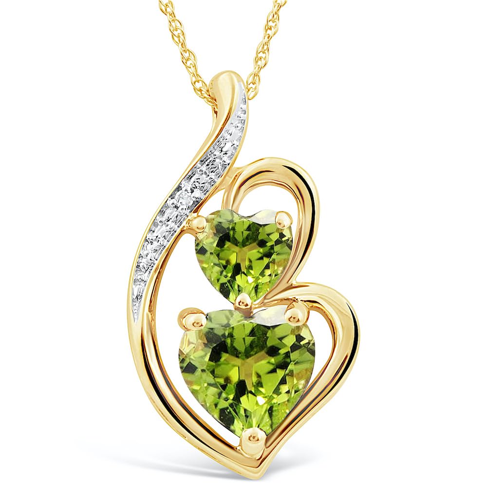 Peridot Necklace Heart Pendant in 14k Gold Plated Sterling