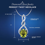 Peridot Necklace Twist Diamond Accent Sterling Silver - 18 Inch Chain
