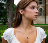Lab Created Ruby Necklace Heart Shape with Natural Diamond Accent in 14k Yell...