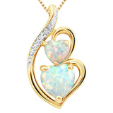Lab Created Opal Necklace Heart Pendant set 14k Gold Plated Sterling Silver