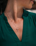 Diamond Cross Necklace in 14k Plated Rose Gold Sterling Silver