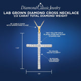 Lab Grown Diamond Cross Pendant Necklace 1/2 cttw FG Color, VS2-SI1 Clarity in 14kt Yellow Gold Plated Sterling Silver - 18 Inch Cable Chain