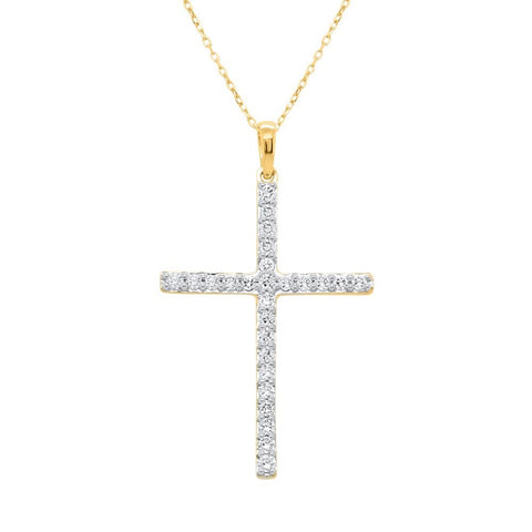 Lab Grown Diamond Cross Pendant Necklace 1/2 cttw FG Color, VS2-SI1 Clarity in 14kt Yellow Gold Plated Sterling Silver - 18 Inch Cable Chain