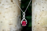 Sterling Silver Lab Created Ruby Necklace Diamond Accents - 7/8 Inch Twist Style 8x6 MM Created Ruby 18 Inch Box Chain