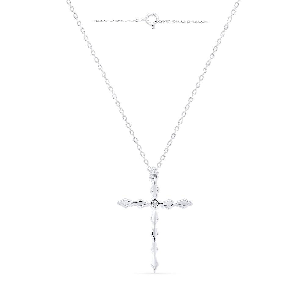 Diamond Cross Necklace 1/4 cttw Round and Baguette Natural Diamonds in Sterli...