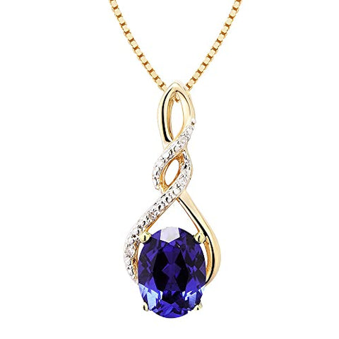 Lab Created Blue Sapphire Necklace Diamond Accent