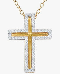 Diamond Cross Necklace 1/4 cttw Natural DIamonds14k Yellow Gold Plated Sterling Silver