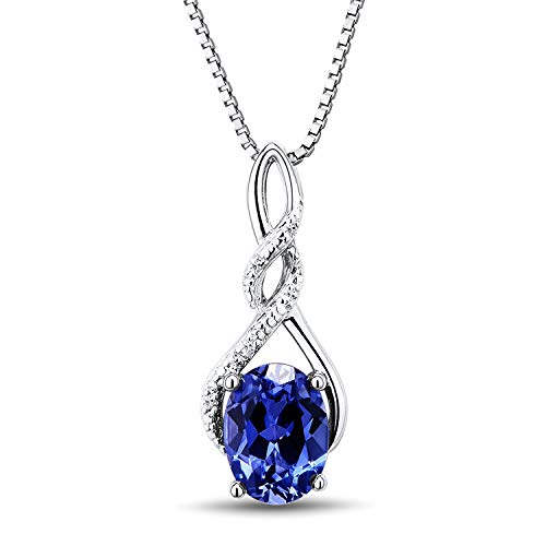 Lab Created Blue Sapphire Necklace in Sterling Silver with Diamond Accents