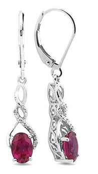 Lab Created Ruby Earring in Sterling Silver with Diamond Accent