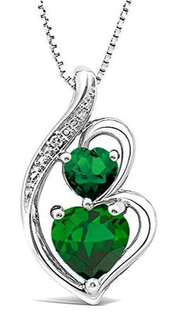 Diamond Classic Jewelry Emerald Pendant Necklace in Sterling Silver - 18 Inch Box Chain