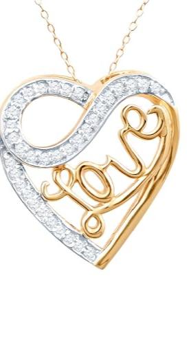 Diamond Heart Love Pendant Necklace 1/4 cttw in 14kt Yellow Gold Plated Silver 18 Inch Chain