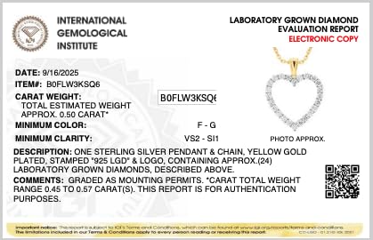 IGI Certified Lab Grown Diamond Heart Necklace 1/4 to 1/2 CTTW in Sterling Si...