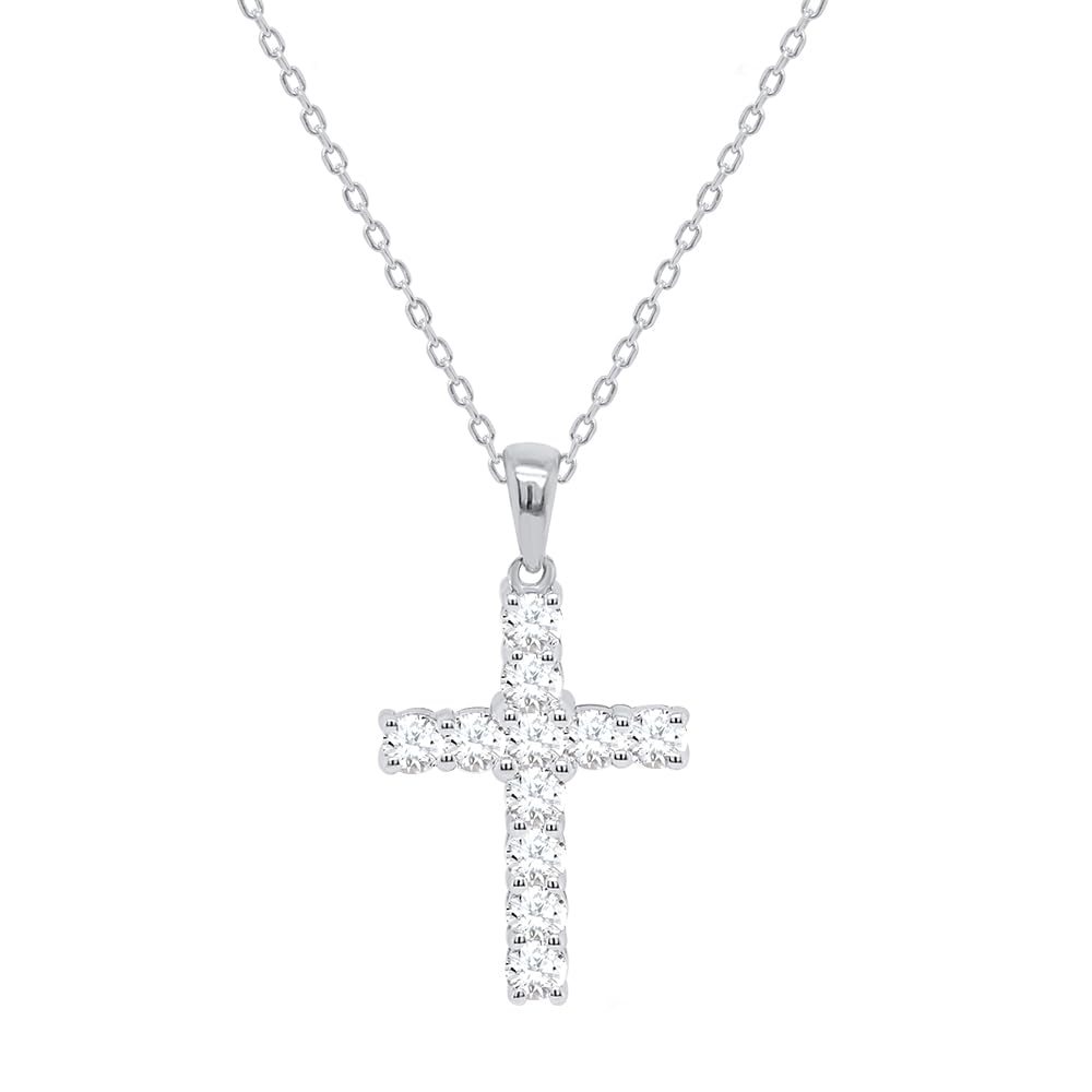 Certified Lab Grown Diamond Cross Necklace 925 or 14K Gold Plated Silver | 1/...