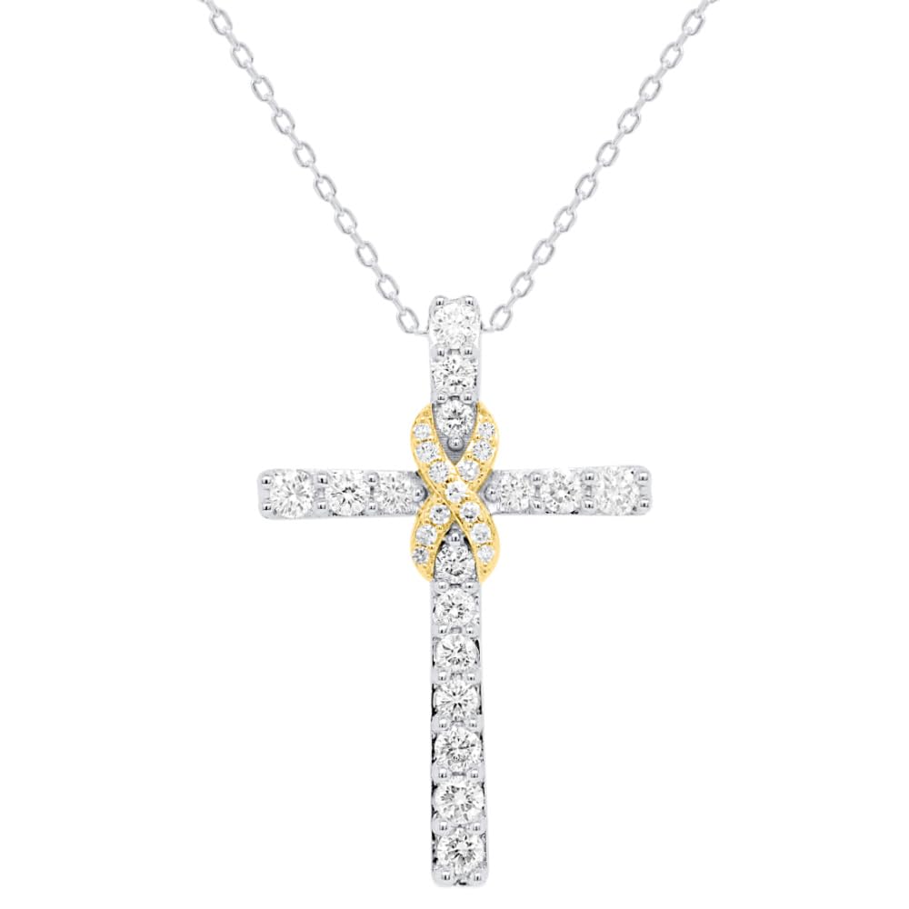Certified 1/2 to 1CT Lab Grown Diamond Cross Necklace 2-Tone 925 Silver | (F-...