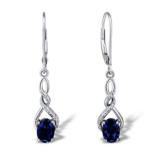 Lab Created Blue Sapphire Earrings in Rhodium Plated Sterling Silver