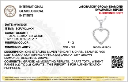IGI Certified Lab Grown Diamond Heart Necklace | 0.25-0.50 CTTW - Sterling Si...