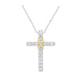 Certified 1/2 to 1CT Lab Grown Diamond Cross Necklace 2-Tone 925 Silver | (F-...