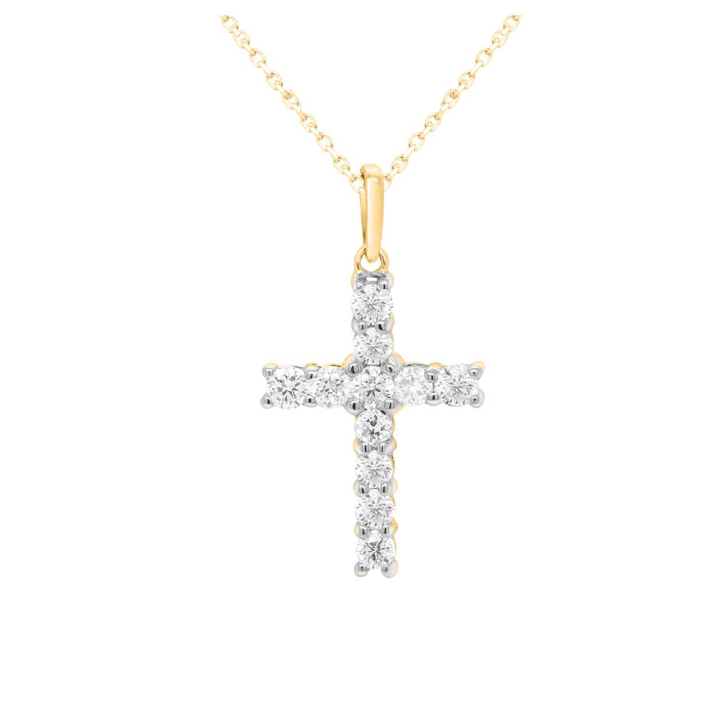 Certified Lab Grown Diamond Cross Necklace 925 or 14K Gold Plated Silver | 1/...