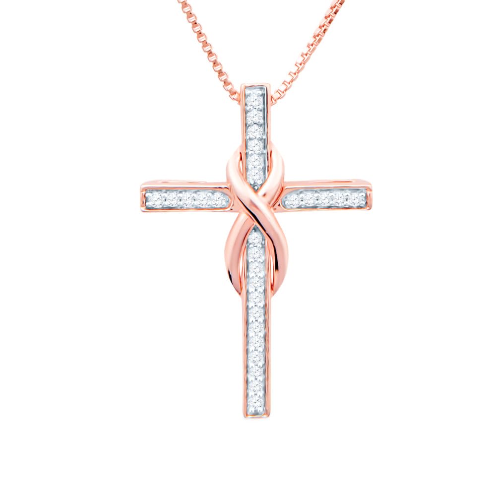 Diamond Cross Necklace Infinity in 14K Rose Gold Plated Sterling Silver - 18 ...