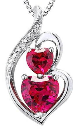 Sterling Silver Lab Created Ruby Heart Necklace with Diamond Accent - 18 Inch Box Chain